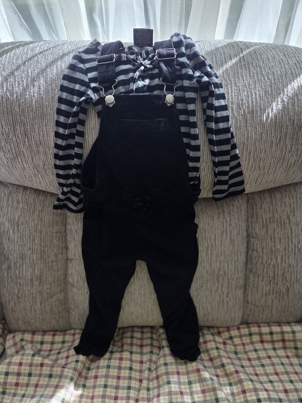 Roxy Black Overalls with Black & Gray Striped Top - Kids Jumpsuit Set